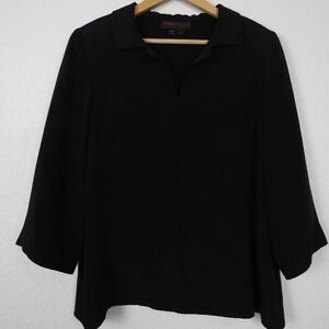 Nina McLemore Womens 100% Silk Pullover Blouse SZ 12 Black Luxury Career Minimal